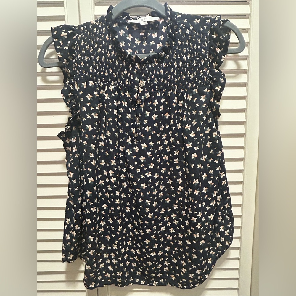 LOFT Navy Floral Blouse